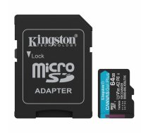 Kingston Kingston atmiņas karte 64GB microSDXC Canvas Go Plus Gen4 200MB/s A2 U3 V30 karte + adapteris