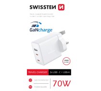 SWISSTEN Swissten GaN Travel Charger 2x USB-C / USB for UK socket 70W (22045500)