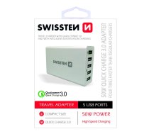 SWISSTEN Swissten Qualcomm 3.0 QC Smart IC Premium Travel Charger USB 5x 2.1A  50W (SW-TCH-QUAL3.050W-W)