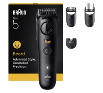 Bārdas trimmeris BRAUN BT5520 — 0,5–20 mm, 40 garuma pakāpieni, uzlādējams, 120 min akumulators, melns