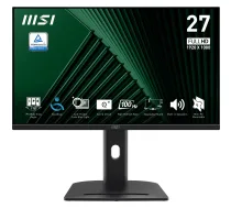 MSI PRO MP275PG 27 collu monitors, FHD (1920 x 1080), 100Hz, IPS, 1ms, 1x HDMI 1.4b, 1x DP 1.2a, 1x D-Sub(VGA), iebūvēti skaļruņi, pretatspīduma, pretmirgošanas, samazināts zilais starojums, TÜV sertificēts, VESA, Kensington, 4-virzienu regulējams statīvs