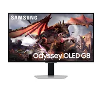 Samsung Odyssey OLED G8 G80SD LS32DG802SUXDU spēļu monitors, 32 collu (81,3 cm) OLED, 4K UHD 3840 x 2160, 240 Hz, 0,03 ms, HDR10, 2x HDMI, DisplayPort, USB 3.0 centrmezgls, regulējams augstums, pagriežams, sudraba