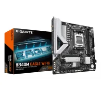 GIGABYTE B840M EAGLE WIFI6 Mātesplate - AMD Ryzen 9000 CPU, 5+2+2 fāžu VRM, līdz 7600MHz DDR5(O.C), 1xPCIe 4.0 + 1xPCIe 3.0 M.2, Wi-Fi 6, 2.5GbE LAN, USB 3.2 Gen 1