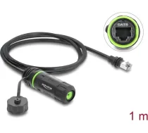 Delock RJ45 spraudnis uz RJ45 ligzdu Cat.6 komutācijas paneļa kabelis ar M20 x 1.5 mm vītni un korpusu, saderīgs ar Starlink, melns, 20 cm
