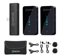 BOYA BY-XM6-S4 2,4 GHz divkanālu bezvadu lavaljē mikrofonu sistēma ar USB-C kamerām, viedtālruņiem un datoriem