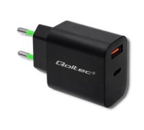 Qoltec 51713 Charger | 18W | 5-12V | 1.5-3A | USB type C PD | USB QC 3.0 | Black