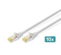 DIGITUS - Patch-Kabel - RJ-45 (M) bis RJ-45 (M) - 1 m - SFTP - CAT 6a - geschirmt, ohne Haken - Grau (Packung mit 10)