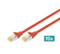 DIGITUS - Patch-Kabel - RJ-45 (M) bis RJ-45 (M) - 1 m - S/FTP - CAT 6a - geschirmt, halogenfrei, geformt, ohne Haken - Rot (Packung mit 10)