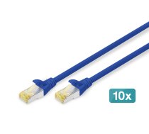 DIGITUS - Patch-Kabel - RJ-45 (M) bis RJ-45 (M) - 1 m - S/FTP - CAT 6a - halogenfrei, geformt, ohne Haken - Blau (Packung mit 10)