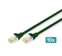 DIGITUS - Patch-Kabel - RJ-45 (M) zu RJ-45 (M) - 50 cm - S/FTP - CAT 6a - halogenfrei, geformt, ohne Haken - grün (Packung mit 10)