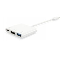 Equip 133461 USB Type C to HDMI Female/USB A Female/PD Adapter, USB 3.2 Gen 1, White