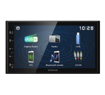 Kenwood Electronics DMX129DAB. Produktfarbe: Schwarz, DIN Größe: 2 DIN, Ausgangsleistung: 64 W. Audio D/A Konverter: 24bit, Unterstützte Audioformate: AAC, FLAC, HE-AAC, MP3, SBC, WAV, WMA, Unterstützte Videoformate: H.264, MKV, MPEG1, MPEG2, MPEG4. Display-Typ: LCD, Art des Touchscreens: Kapazitiv, Bildschirmdiagonale: 17,3 cm (6.8). Bluetooth-Profile: A2DP, AVRCP, HFP, PBAP, Bluethooth-Reichweite: 10 m, USB-Stecker: USB Typ-A. Unterstützte Bänder: AM, FM, LW, Digitales UKW-Radio: 87