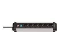 Premium-Alu-Line Steckdosenleiste 6-fach (schwarz/silber, 3 Meter, mit Sicherheitsschalter)
