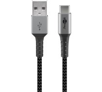 Goobay USB-C™ auf USB-A Textilkabel mit Metallsteckern (space grau/silber) 1 m, 1 m, Schwarz-Grau - elegantes und extra-robustes Verbindungskabel für Geräte mit USB-C™ Anschlus (49296)