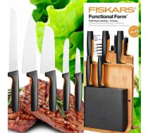 Fiskars 1057552 FUNCTIONAL FORM virtuves nažu komplekts (5gb) + bambusa statīvs