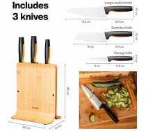 Fiskars 1057553 FUNCTIONAL FORM virtuves nažu komplekts (3gb) + bambusa turētājs