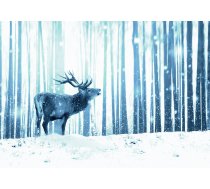 Fototapete Artgeist Winter Animals - Deer Motif On A Forest Background In Shades Of Blue SFT1870, 70 cm x 100 cm