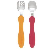 Galda piederumi Edison Mama Fork & Spoon Set Mini, 1 g., nerūsējošais tērauds/polipropilēns (pp), 2 gab., dzeltena/rozā