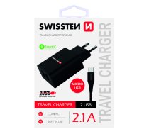 Telefona lādētājs Swissten Premium Travel, Micro USB/2 x USB, 1.2 m, melna