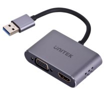 Adapteris Unitek USB - VGA/HDMI USB male, VGA/HDMI female, 0.15 m, pelēka