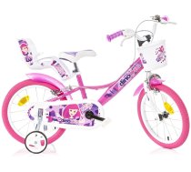 Bērnu velosipēds ar papildus riteņiem, bērnu Dino Bikes Fairy, balta/rozā/violeta, 16"