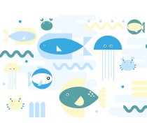 Fototapete Artgeist Animals In The Sea - Geometric Blue Fish In Water For Kids, 70 cm x 98 cm