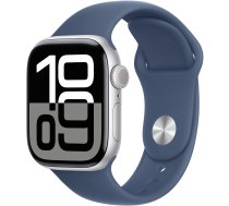 Viedais pulkstenis Apple Watch Series 10 GPS + Cellular 42mm Silver Aluminium Case Denim Sport Band S/M, sudraba