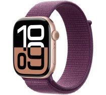 Viedais pulkstenis Apple Watch Series 10 GPS + Cellular 46mm Rose Gold Aluminium Case Plum Sport Loop, rozā zelts