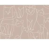 Fototapete Artgeist Cat Lineart - Minimalist Sketches Of White Cats On Beige Background, 70 cm x 100 cm