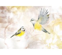 Fototapete Artgeist Painted Tits - Bird Motif With Patterns In Yellow And Beige Tones, 105 cm x 150 cm