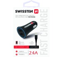 Auto telefona lādētājs Swissten SW-CCH-2.4ALIG-B, USB, melna