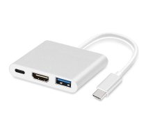 Adapteris iLike HD1 USB Type-C, HDMI / USB / USB-C, sudraba