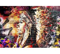 Fototapete Artgeist Street Art - Colourful Graffiti With Profile Of A Woman On A Brick Background, 100 cm x 70 cm