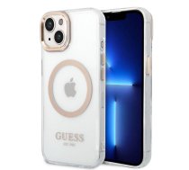 Telefona vāciņš Guess Magsafe, Apple iPhone 14, caurspīdīga/zelta