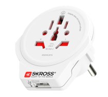 Adapteris Skross Travel adapter: World to Europe 250V AC Power Plug EU, Euro, Australia/China, UK, USA/Japan, Switzerland, Italy, Brazil Socket, balta