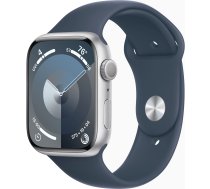 Viedais pulkstenis Apple Watch Series 9 GPS, 45mm Silver Aluminium Storm Blue Sport Band S/M, sudraba