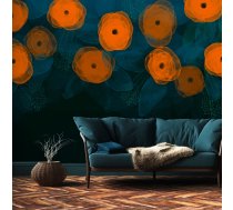 Fototapete Artgeist Watercolour Composition - Orange Patterns On A Delicate Leaf Background, 100 cm x 70 cm