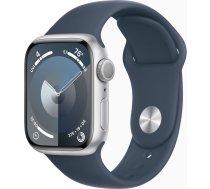 Viedais pulkstenis Apple Watch Series 9 GPS, 41mm Silver Aluminium Storm Blue Sport Band S/M, sudraba
