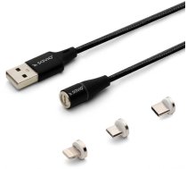Kabelis Savio CL-152 USB 2.0, Lightning/Micro USB A/USB Type-C, 1 m, melna