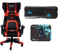 Spēļu krēsls E-Blue Cobra EEC310 + Polygon Gaming Set, 45 x 53 x 54 cm, melna/sarkana