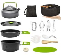 Tūristu ēdienu trauku komplekts Besk Travel Dish Set, alumīnijs/plastmasa, melna/zaļa/pelēka