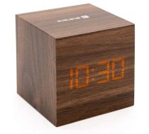 Kvarca galda pulkstenis Evelatus Multifunctional Clock EMC02, brūna, koks, 15 cm x 15 cm