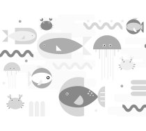 Fototapete Artgeist Minimalist Grey Ocean - Geometric Fish In Water For Children, 70 cm x 100 cm