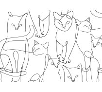 Fototapete Artgeist Cat Lineart - Minimalist Sketches Of Black Cats On White Background, 315 cm x 450 cm