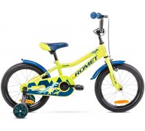 Bērnu velosipēds ar papildus riteņiem Romet Tom 16, zila/zaļa, 9", 16"