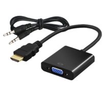 Adapteris Savio HDMI - D-Sub (VGA) + Jack 3.5mm VGA / HDMI, 3.5 mm stereo male x2, 0.2 m, melna