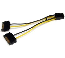 Kabelis StarTech SATPCIEXADAP SATA 15 pin male x 2, PCI Express 6-pin, 0.015 m, melna/dzeltena