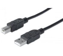 Vads Manhattan USB-A - USB-B USB 2.0 A male, USB 2.0 B male, 1.8 m, melna