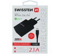 Telefona lādētājs Swissten Smart IC Travel, USB/AC/DC, 120 cm, melna