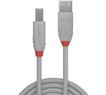 Vads Lindy Anthra Line USB 2.0 A male, USB 2.0 B male, 0.5 m, pelēka